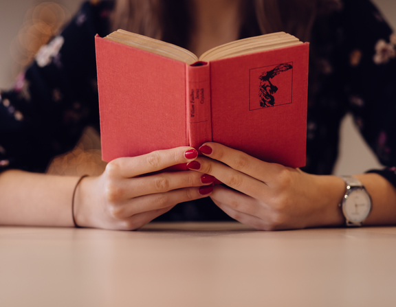 Large canva   woman reading book