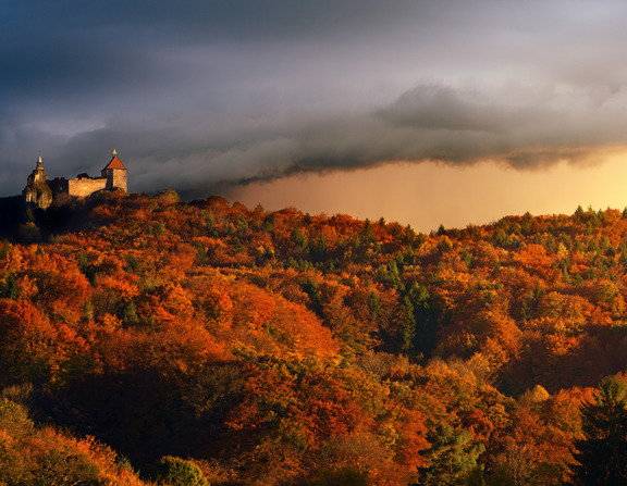 Large canva   white castle on top of mountain