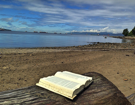 Large book on the beach