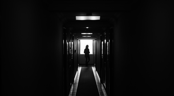 Homepage canva   person standing on dark hallway